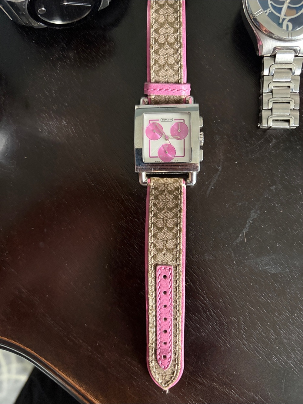 Coach 0253 Pink-Trim Signature Canvas Square Watch